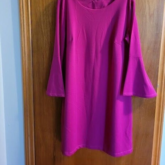 ABS Collection Fuchsia Pink Bell Flare Sleeve Dress L - Picture 2 of 2